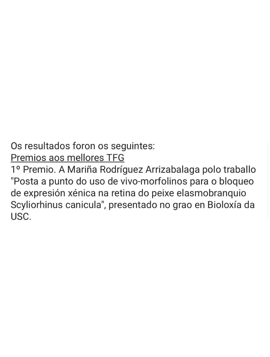 1° premio ao mellor TFG na Primeira Edición dos Premios do Colexio Oficial de Biólogos de Galicia. Eternamente agradecida <a href="/NEURODEVOGROUP/">NEURODEVO</a>  ❤️‍🩹