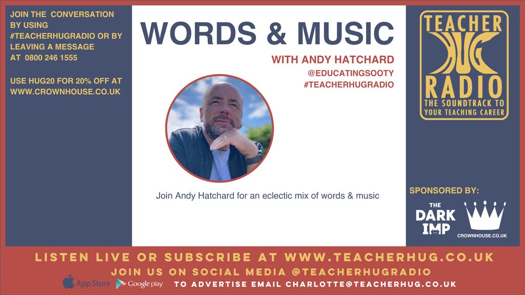 Listen next for our favourite eclectic mix of words & music, brought to you by @EducatingSooty. Tune in live at teacherhug.co.uk #TeacherHugRadio