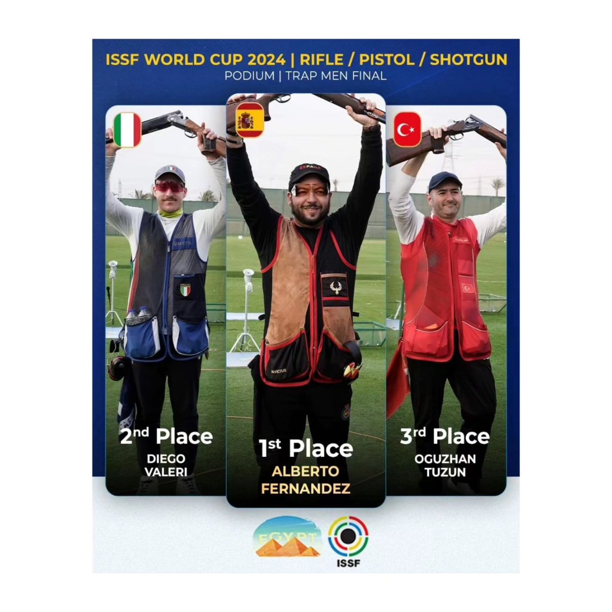 Tutiro_2020's tweet image. 🏆¡Felicidades @AlbertoFdezTiro!🥇

Hoy celebramos la impecable victoria de nuestro campeón, que se colgó el oro en la final individual de trap en la Copa ISSF de tiro en El Cairo 🥏

 😊✌🏻 ¡Enhorabuena! 👏🏻👏🏻
.
#TiroAlPlato  #trapshooting #issfshooting #elcairo  #Tutiro 🎯