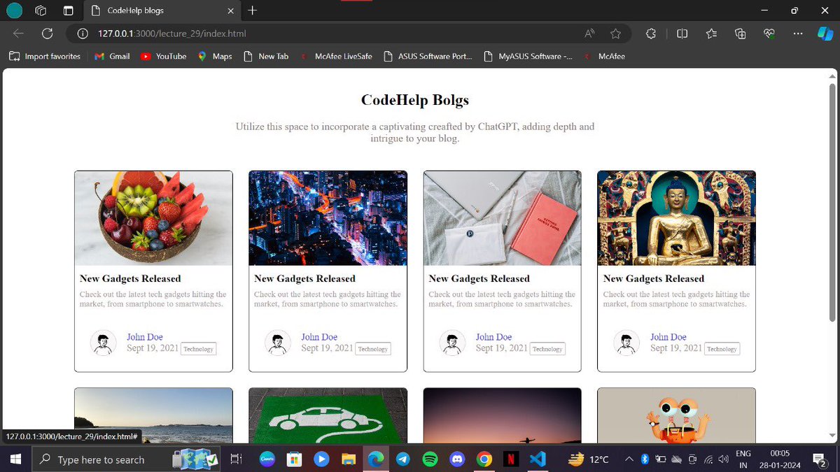 Lavish108's tweet image. 🚀 Elevating My Web Development Journey: Today, I am thrilled to unveil my latest project—a dynamic &apos;Blog Website&apos; crafted with a blend of HTML and CSS magic, topped with Flex and Grid layout mastery! 🌐💻  #WebDevelopment #HTMLandCSS #FlexAndGrid #BlogWebsiteProject 📝✨