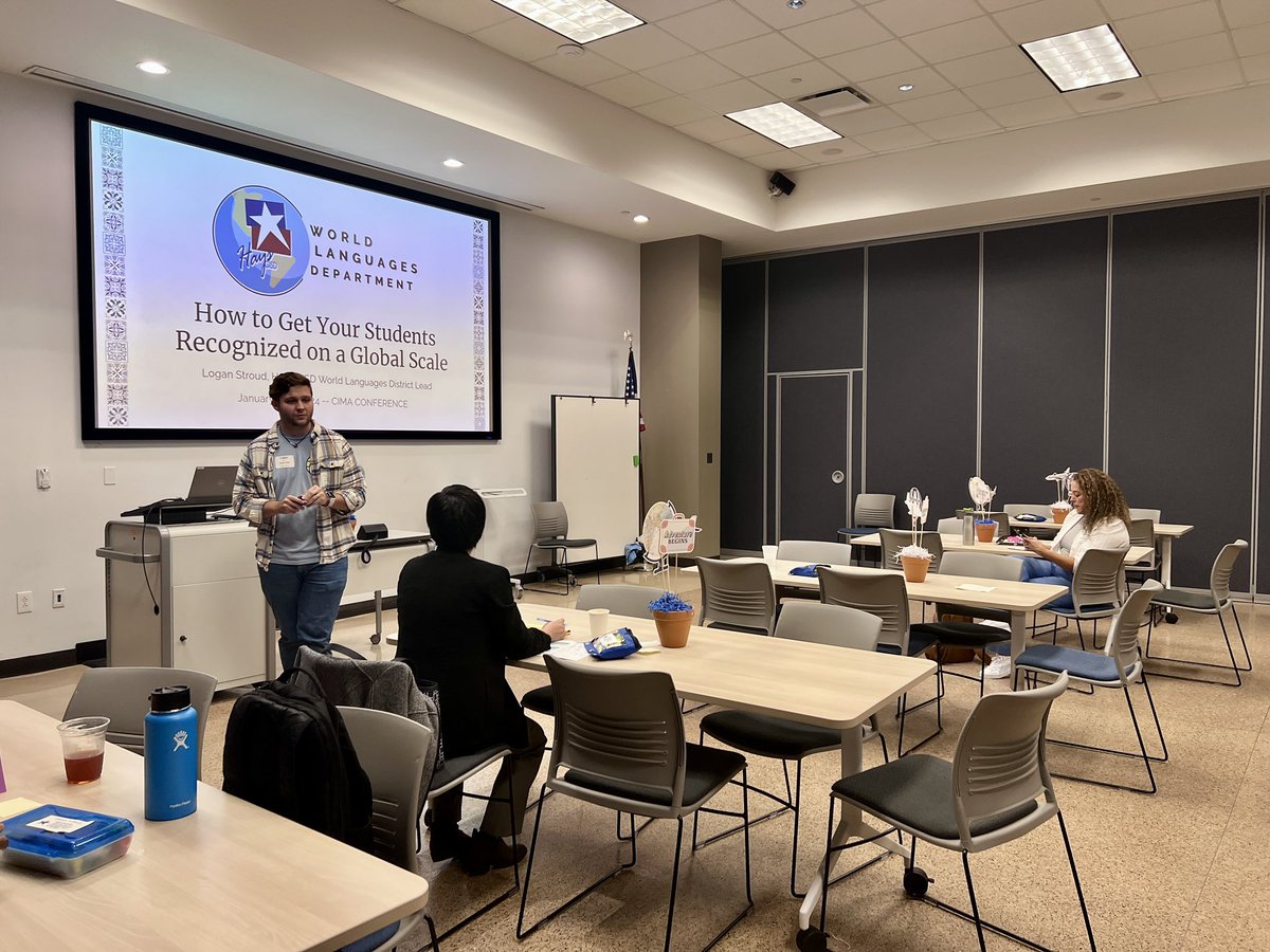 R13Multilingual's tweet photo. Logan Stroud from @HaysCISD shares How to Get Your Students Recognized on a Global Scale at CIMA WL 2024 @region13 https://t.co/YVlcERwchH