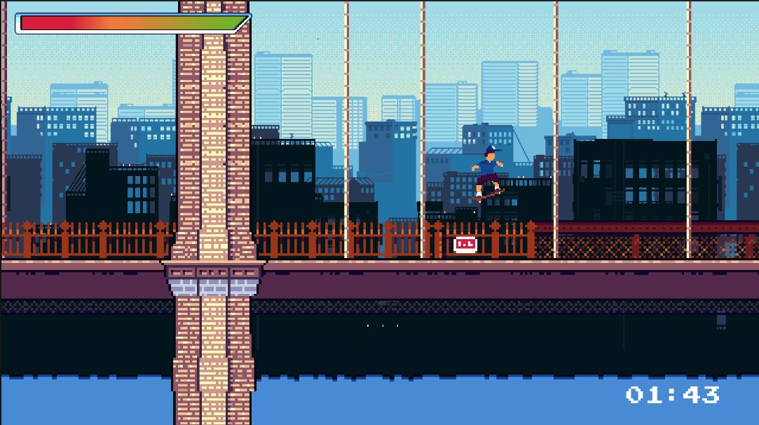 It was too long ago i took part in #screenshotsaturday so here is it. This is the "Bridge" Level inspired by the Brooklyn Bridge for "Hyper Skater" an upcoming 2d Skate platformer game. It was a LD Jam 43 entry and now it hopefully will become a full game.