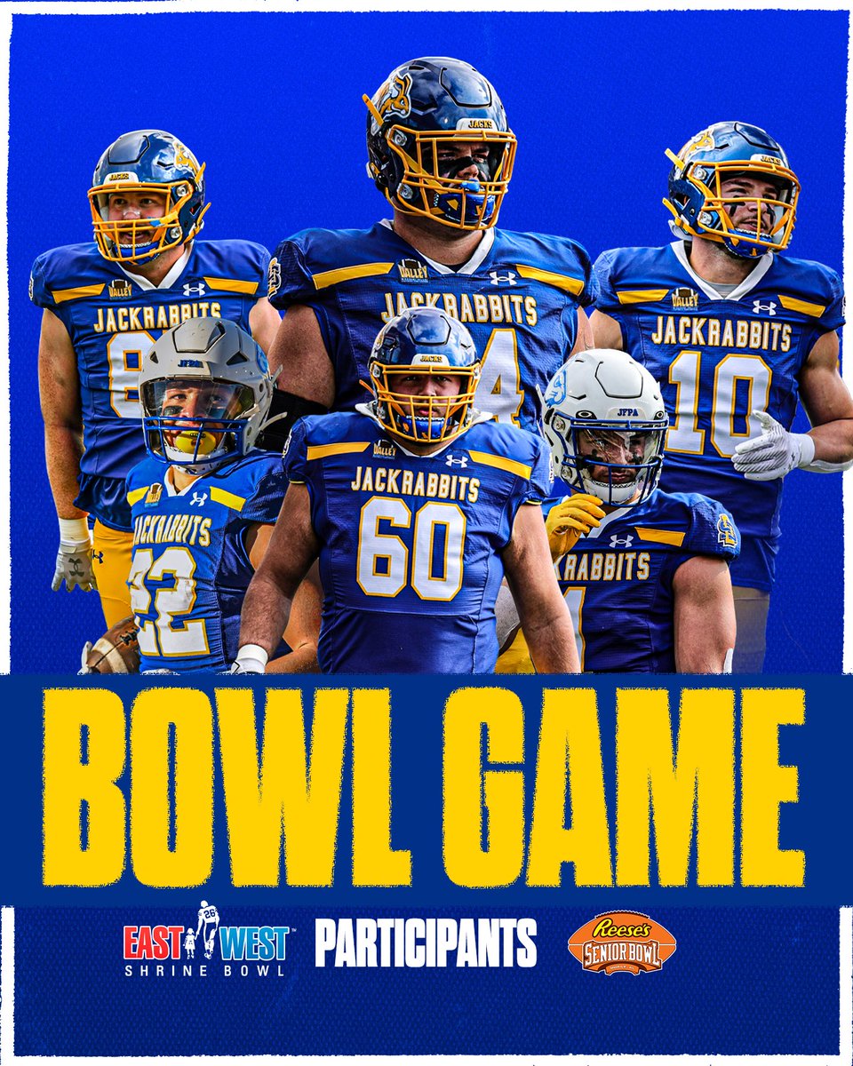 GoJacksFB's tweet photo. Week of Bowl Games: 

𝐓𝐡𝐮𝐫𝐬𝐝𝐚𝐲, 𝐅𝐞𝐛𝐫𝐮𝐚𝐫𝐲 𝟏𝐬𝐭 - @ShrineBowl 
𝐒𝐚𝐭𝐮𝐫𝐝𝐚𝐲, 𝐅𝐞𝐛𝐫𝐮𝐚𝐫𝐲 𝟑𝐫𝐝 - @seniorbowl 

#GoJacks 🐰🏈 https://t.co/oUvv1kfe7a