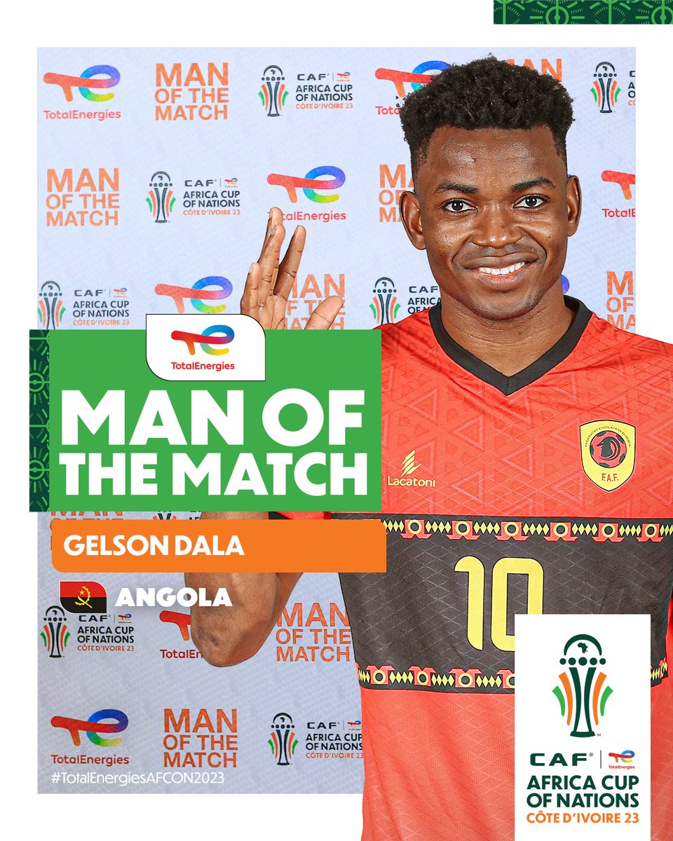 CAF_Online's tweet photo. 🇦🇴 Gelson Dala 🇦🇴

A brace with an assist makes him the TotalEnergies Man of the Match! ✨

#TotalEnergiesAFCON2023 | #ANGNAM | @Football2Gether https://t.co/OeCmftXfog