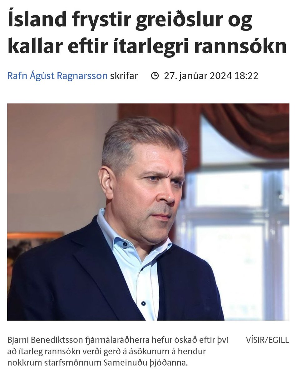 Ísrael tekur 30.000 óbreytta borgara hersetins lands af lífi í þjóðarmorði. Rekur tvær milljónir á flótta. Alþjóðadómstóll segir líklega þjóðarmorð í gangi.

Bjarni Ben: ...

Nokkrir starfsmenn SÞ hugsanlega viðriðnir árás á Ísrael. Reknir áður en dæmt er í málinu.

Bjarni Ben: