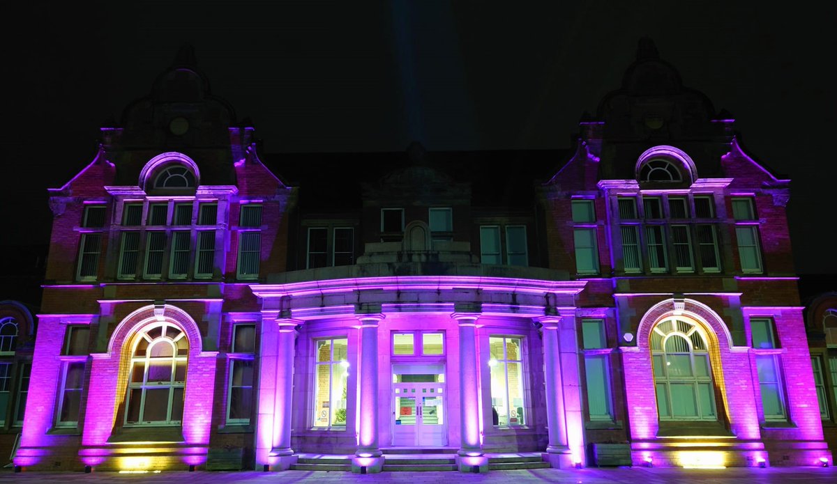 BlaenauGwentCBC's tweet photo. Blaenau Gwent Council show solidarity in lighting up the General Offices to mark Holocaust Memorial Day 2024
#LightThe Darkness https://t.co/NbPW85UEbb
