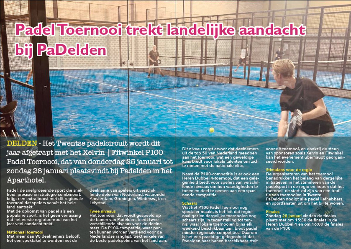 Padel Toernooi trekt landelijke aandacht bij PaDelden

twentejournaal.nl/artikel/44192-…

#padel #toernooi #natonaal #p100 #stimulans #regio #tennis #sport #padelden #aparthotel #xelvin #fitwinkel #delden #hengelo #twente