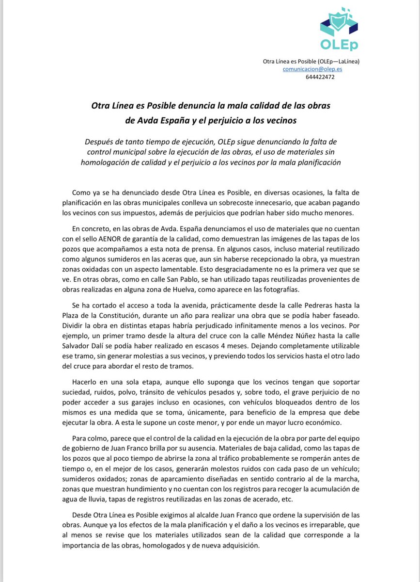 OLEP_LaLinea's tweet photo. Es inadmisible que se malgasten los impuestos tan altos que pagan los vecinos en obras mal planificadas, mal ejecutadas y peor supervisadas. @Ayto_LaLinea @JFrancoAlcalde 

#otralineaesposible
#lalinea
#lalineadelaconcepcion
Seguidores https://t.co/nVP3K4lcSb