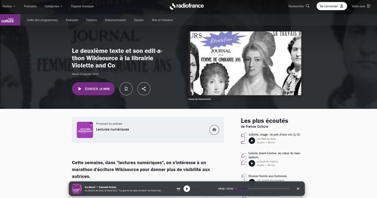 Merci à Lou Quevauvillers d'avoir présenté sur <a href="/franceculture/">France Culture</a> notre atelier <a href="/wikisource_fr/">Wikisource</a> de samedi dernier, chez Violette and Co… et d'avoir contribué à relire Échalotte et ses amants, de Jeanne Landre ! radiofrance.fr/franceculture/…
Prochain atelier le 17/02 fr.wikisource.org/wiki/Wikisourc…