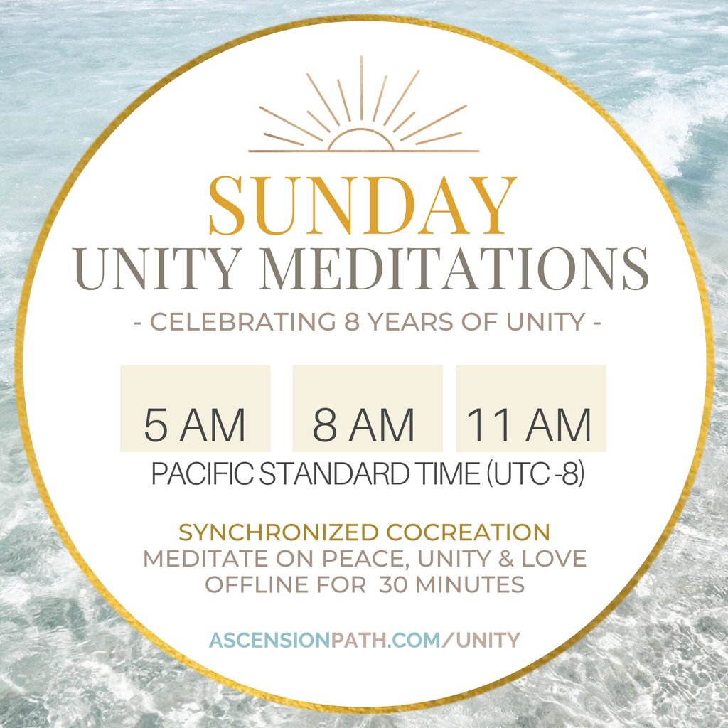 sandra_walter's tweet photo. Join us for the #SundayUnityMeditations 
⁠
Intentional unified meditation has been proven to affect outcomes and realities. 
⁠
Meditate for 30 minutes on SUNday at 5AM, 8AM, and 11AM Pacific Standard Time⁠ (UTC-8)⁠
⁠
https://t.co/1Wx5TMIn6r⁠
⁠
Because #Ascension https://t.co/qb2XgBazoH