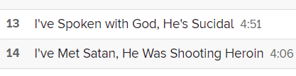 dorgsan's tweet photo. These song titles are something else https://t.co/2PUpbaYU8E