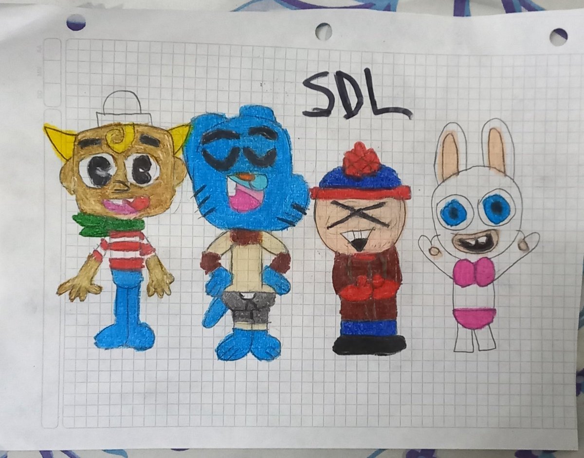 sandraluci38378's tweet photo. ¿Qué les parece mis nuevos dibujos?. Espero que les guste. 
#BobEsponja #Monchelito #RafaTromin #LasMaravillosasDesventurasDeFlapjack #ElIncreibleMundoDeGumball #SouthPark #RabbitsInvasion @luiscarreno1 @Isabel_Martinon @hades5 @miguelpaneke #CartoonNerwork #Nickelodeon #Ubisoft https://t.co/AVpjcD03v5