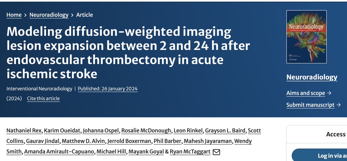 #Infarcts grow substantially in acute #stroke patients after #EVT⚠️⚠️ A serial #MRI study by the Rhode Island team @naterex2 @mobilestroke4U 👏👏 in @NRADjournal ➡️link.springer.com/article/10.100…