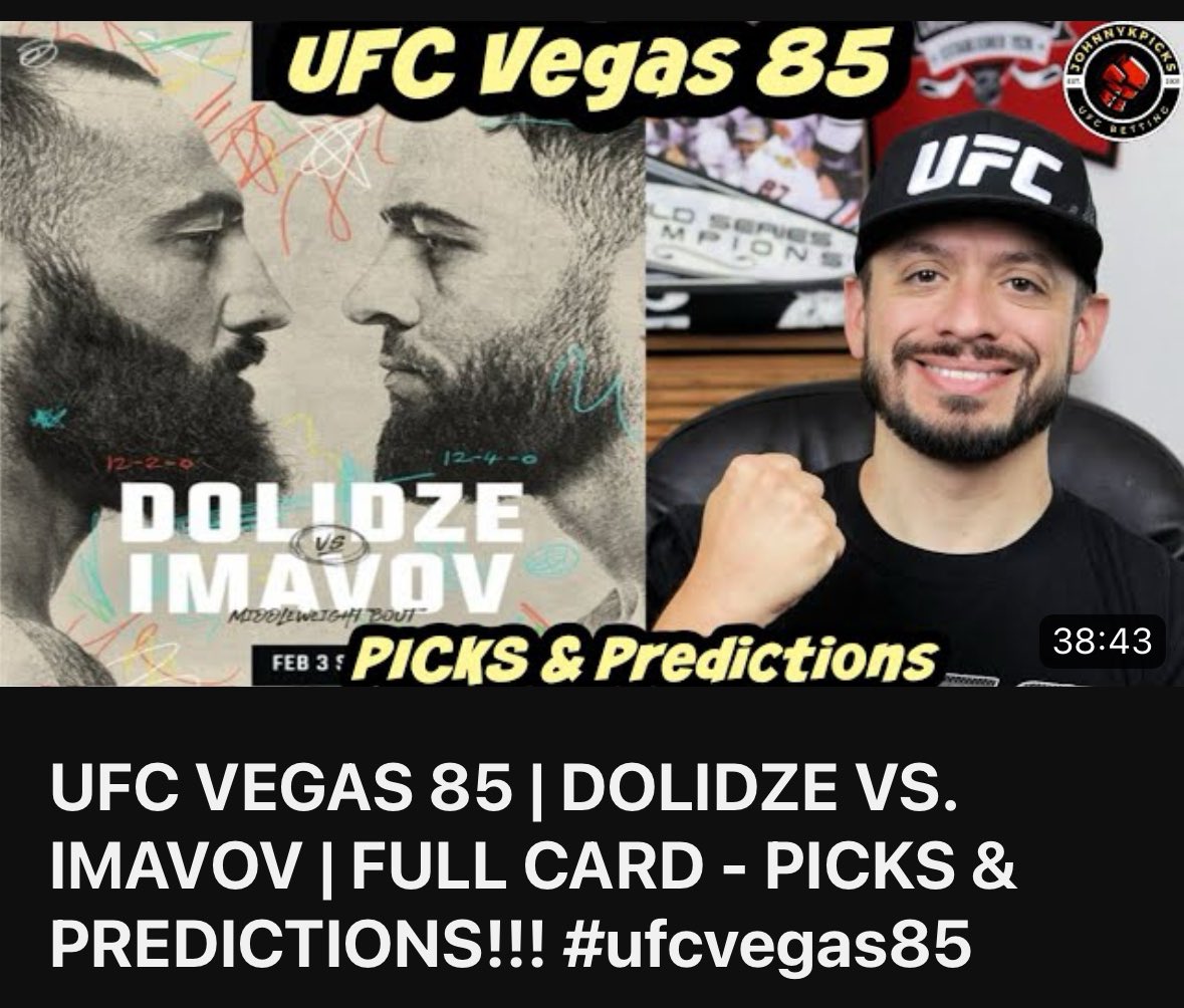 🚨 #UFCVegas85 - PICKS VIDEO 🚨

Yoooo!! Just dropped my picks &amp; predictions video for UFC Vegas 85 on YouTube!! Check it out while it’s 🔥🔥 !! Gonna bounce back from that brutal 297 card!! Retweet and share!! Link below!! ⬇️⬇️

youtu.be/qg8YyPXB5fo?si…

#MMATwitter