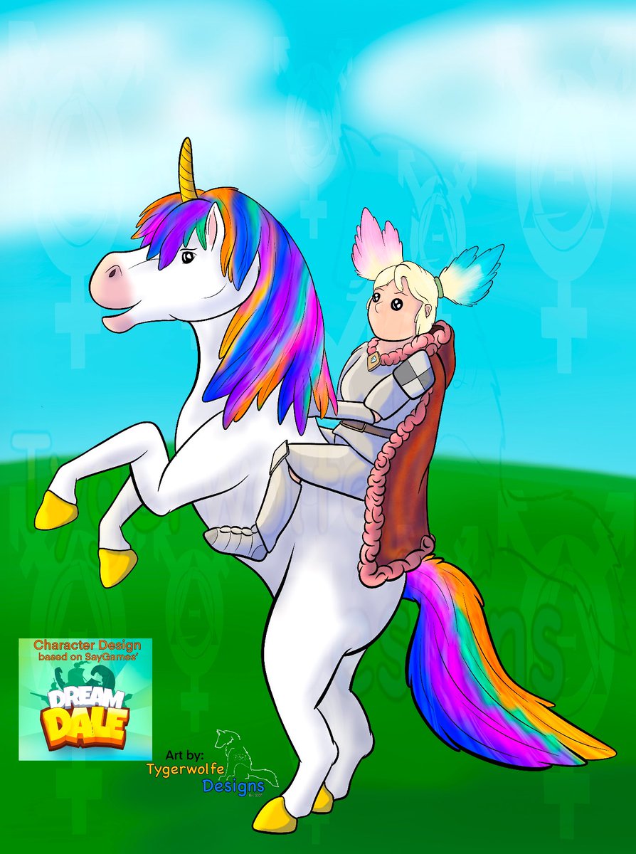 tygerwulfe's tweet photo. My wife plays a F2P mobile game called Dreamdale by @SayGames_Hub. This is art of her player character & the screenshots I used for reference. #digitalart #Procreate #commissionsopen #digitalartist #unicornart #fantasyart #DreamdaleMobile #SayGames https://t.co/hXyL2jrZJX