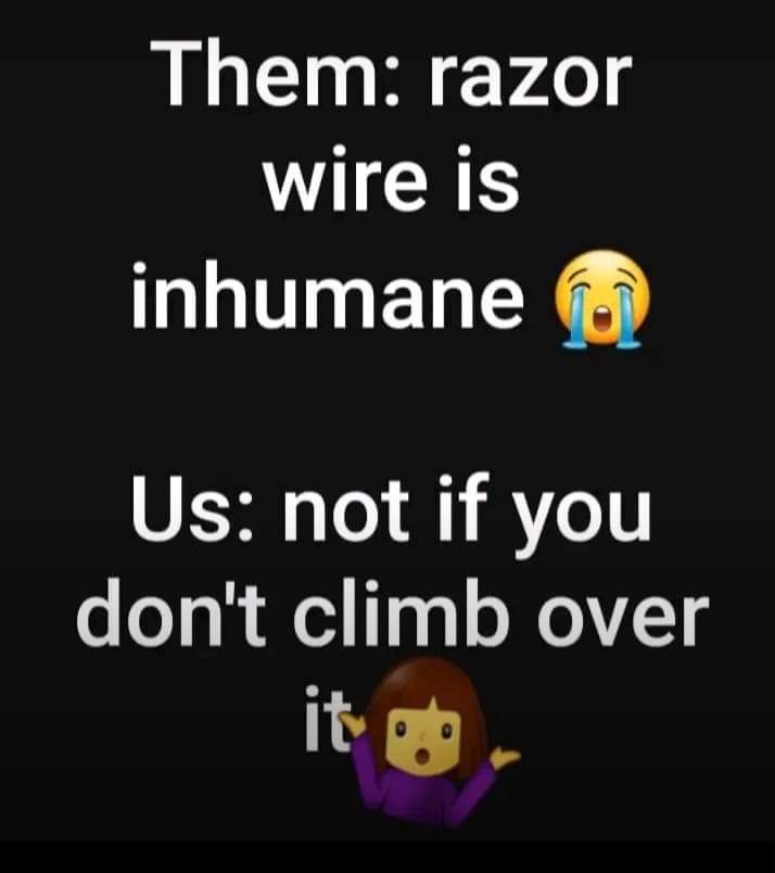 LorrieAnn25's tweet photo. I guess we should take all the razor wire down from the prisons too. https://t.co/UfS06YTTGy