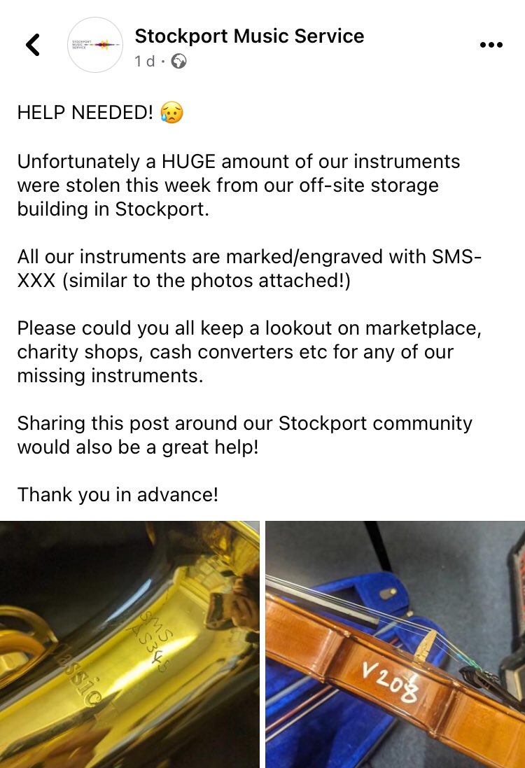 This is one for Twitter!

STOLEN INSTRUMENTS 
Please share, retweet etc..