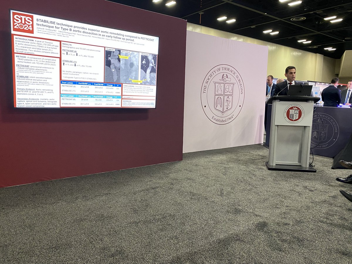 Suguru Ohira, MD, PhD (@suguruohira) on Twitter photo Our results of TEVAR for acute rype B dissection
PETTICOAT vs STABILISE
STABILISE provides better aortic remodeling
<a href="/GoldbergJBCTMD/">Joshua Goldberg</a>
<a href="/STS_CTsurgery/">The Society of Thoracic Surgeons</a> #STS2024 <a href="/annalsthorsurg/">The Annals of Thoracic Surgery</a>
<a href="/KarenMKimMD1/">Karen M Kim, MD</a> @WestchesterMed Our results of TEVAR for acute rype B dissection
PETTICOAT vs STABILISE
STABILISE provides better aortic remodeling
<a href="/GoldbergJBCTMD/">Joshua Goldberg</a>
<a href="/STS_CTsurgery/">The Society of Thoracic Surgeons</a> #STS2024 <a href="/annalsthorsurg/">The Annals of Thoracic Surgery</a>
<a href="/KarenMKimMD1/">Karen M Kim, MD</a> @WestchesterMed
