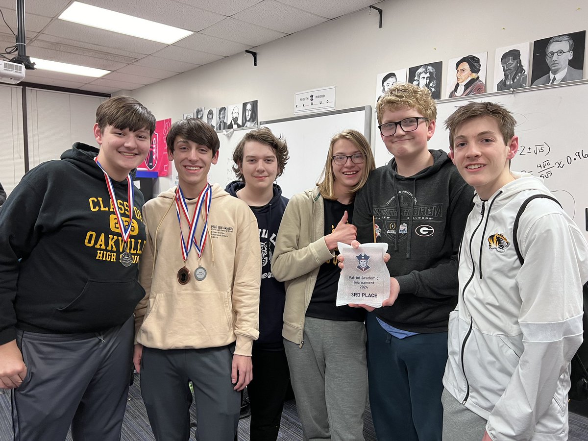 Congrats to the Oakville Quiz Bowl team on their 3rd place finish Saturday at the Patriot Academic Tournament. It was a complete team effort and I am very proud of these guys. Thanks also to Parkway South for hosting, we had a great time! <a href="/OHS_Tigers/">Oakville High School</a> <a href="/MehlvilleSD/">Mehlville School District</a>