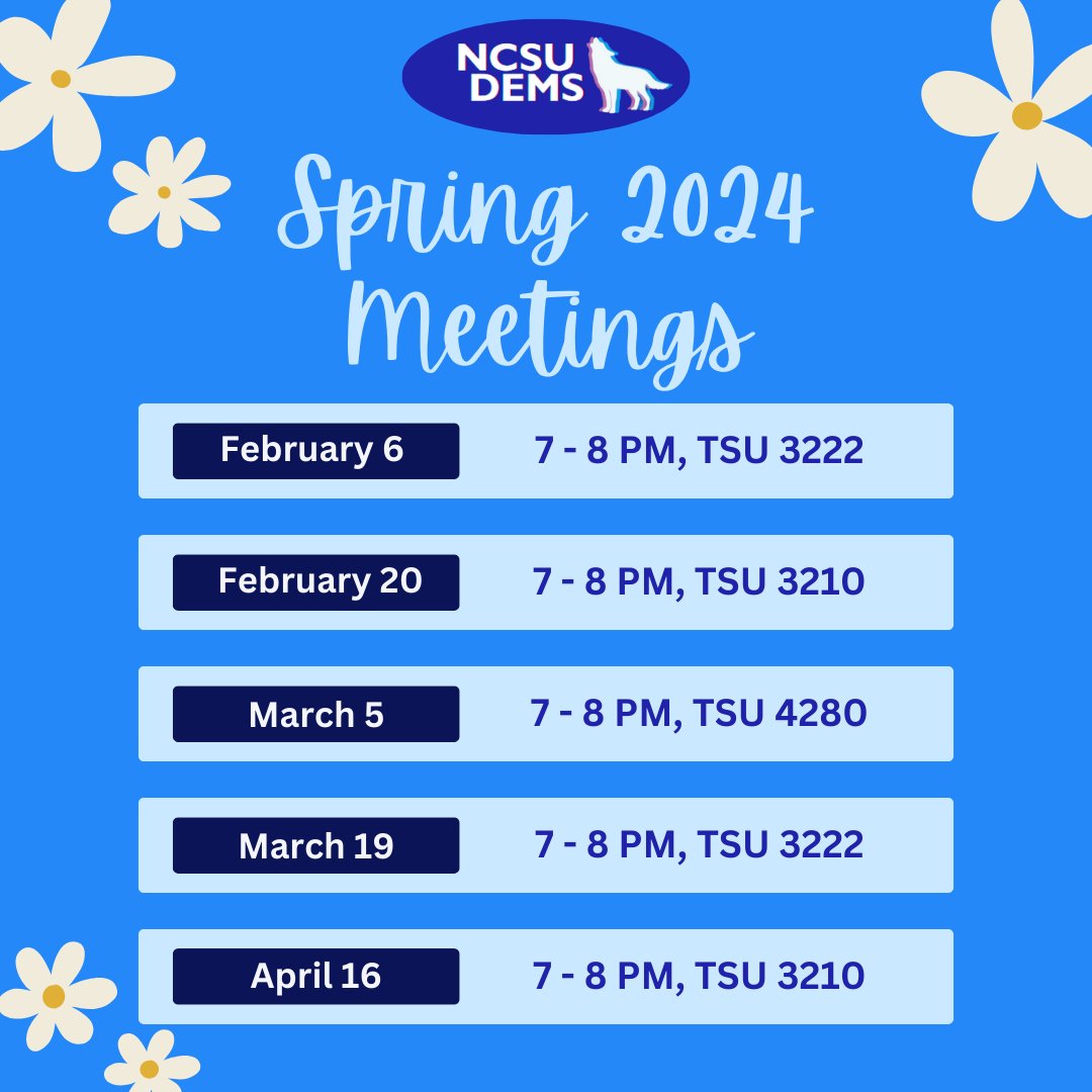 Meeting Schedule for Spring 2024! Hope to see you there 🐺