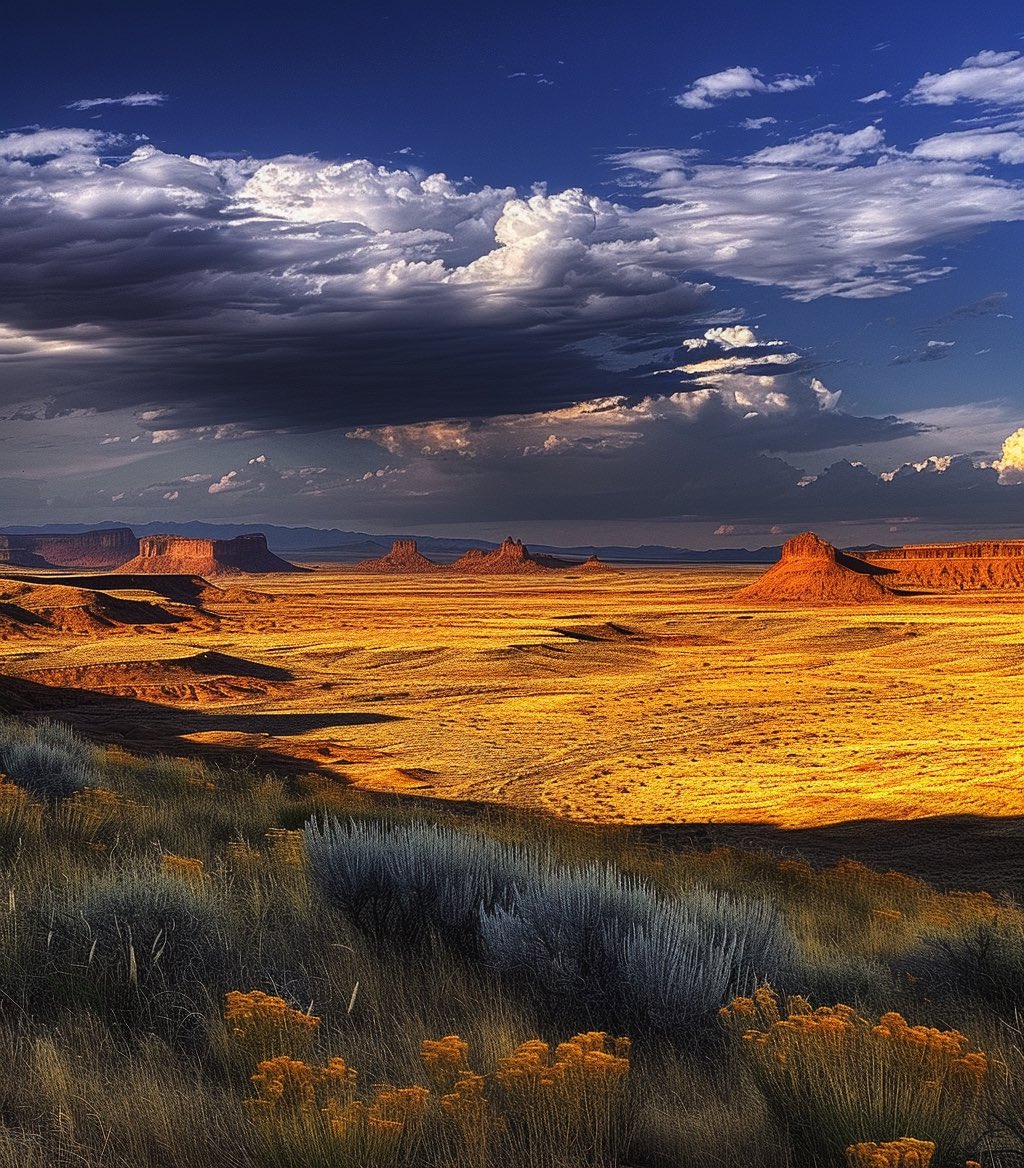 ThysaniaRegina's tweet photo. Landscapes of the American West, in indigo and ochre. #aiart #midjourney #ailandscapes #indigovibes https://t.co/fSkyyXvBQQ