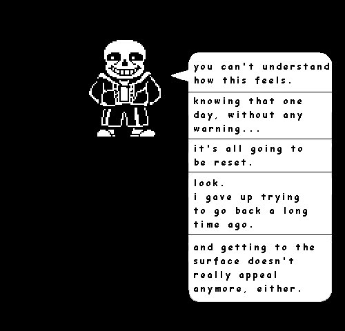 Humerusskelly's tweet photo. We need to stop doing this “oh sans was never complex/in depth/depressed and was just the funny skeleton guy who got overrated” history revisionist bullshit immediately 

Sans is one of my favorite fictional characters in terms of writing in a game with already superb writing https://t.co/Wu10PqKZ4b