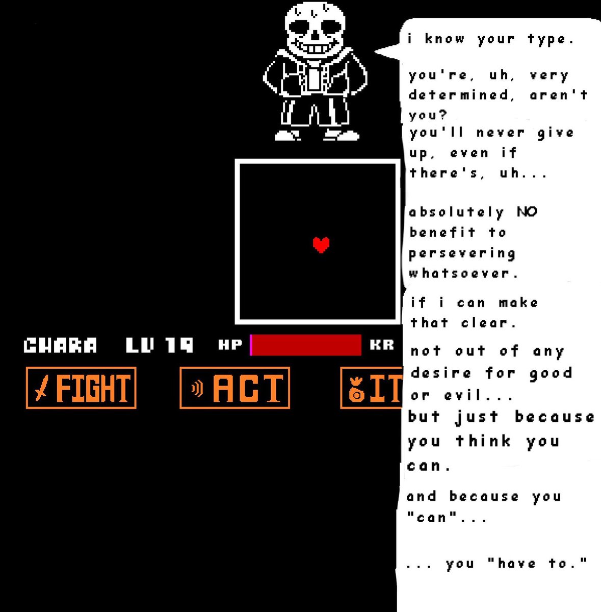 Humerusskelly's tweet photo. We need to stop doing this “oh sans was never complex/in depth/depressed and was just the funny skeleton guy who got overrated” history revisionist bullshit immediately 

Sans is one of my favorite fictional characters in terms of writing in a game with already superb writing https://t.co/Wu10PqKZ4b