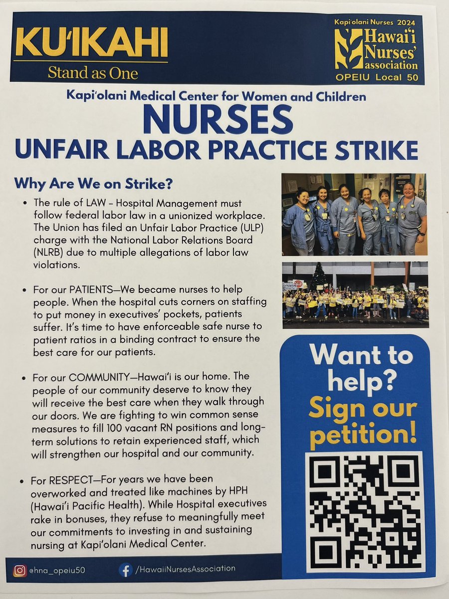 Nurses need UR support, join strike line TODAY! Whether you can make the strike line or not; here is how you can show your support: Drive by to honk horn in support; Dropping off water &/or snacks for the strikers; & Sign their petition: actionnetwork.org/letters/fair-c… Then pass it along