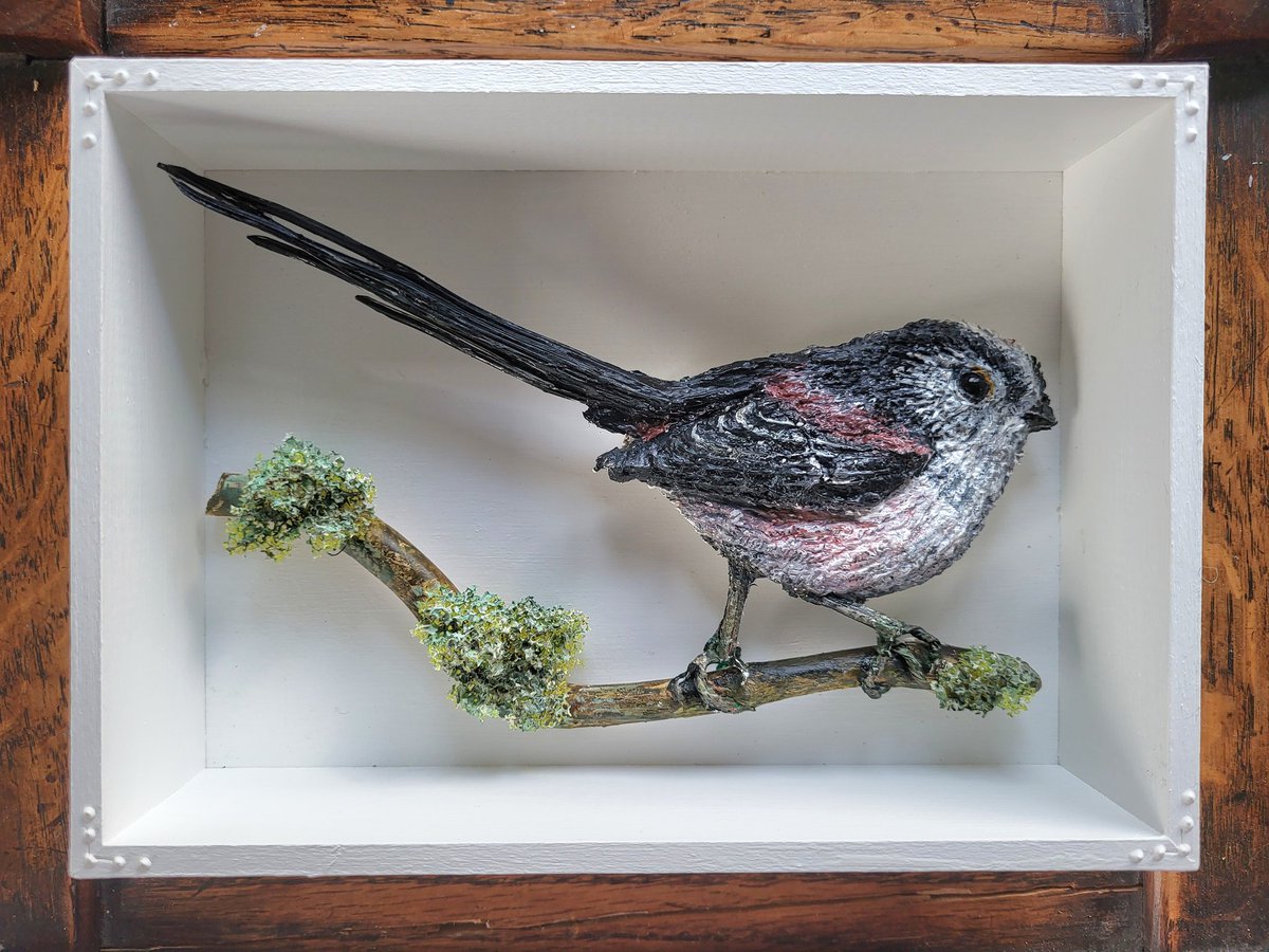 Don't  forget the Big Garden Birdwatch this weekend. How many long tailed  tits in your garden?  #recycledart #paperpulp #reducereuserecycle♻️ #longtailedtit #BigGardenBirdWatch #gardenbirds <a href="/rspb/">rspb</a>cymru @rspb