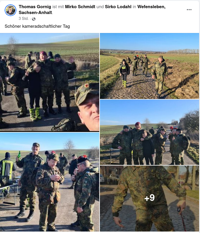 LSArechtsaussen's tweet photo. #Neonazis in der #Bundeswehr, heute: Thomas Gornig aus Schwanebeck (im Uniform-Bild rechts). Hier beim heutigen "Braunkohlemarsch" der Reservistenkameradschaft in #Wefensleben und mit den ehem. NSP-Nazis Martin Schock und Patrick Schmidt. #extremeSicherheit https://t.co/RTgNnLiKzd