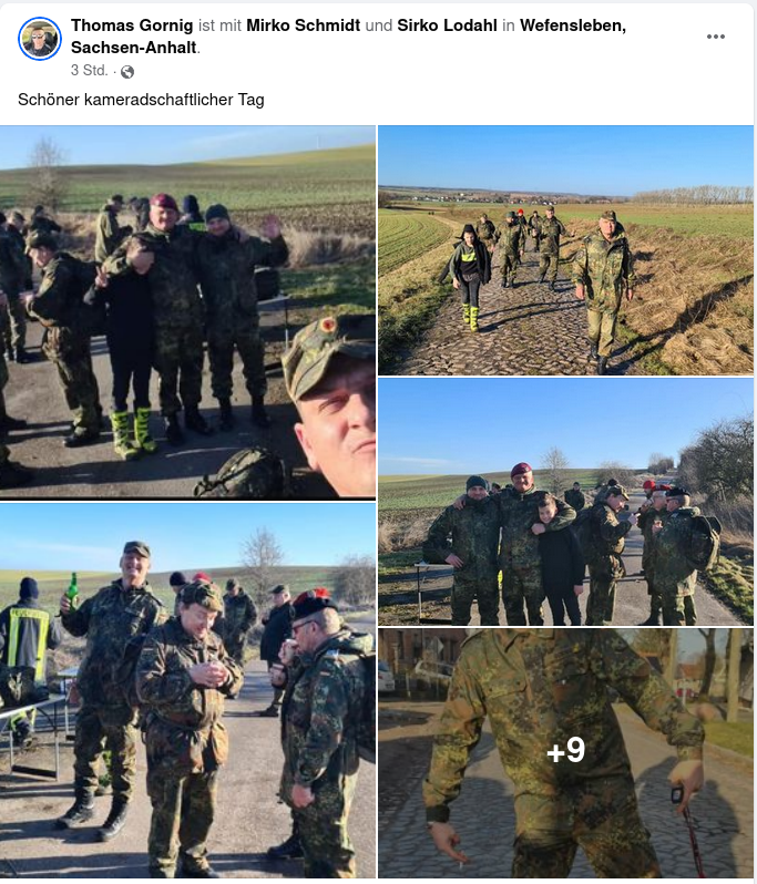 #Neonazis in der #Bundeswehr, heute: Thomas Gornig aus Schwanebeck (im Uniform-Bild rechts). Hier beim heutigen 'Braunkohlemarsch' der Reservistenkameradschaft in #Wefensleben und mit den ehem. NSP-Nazis Martin Schock und Patrick Schmidt. #extremeSicherheit