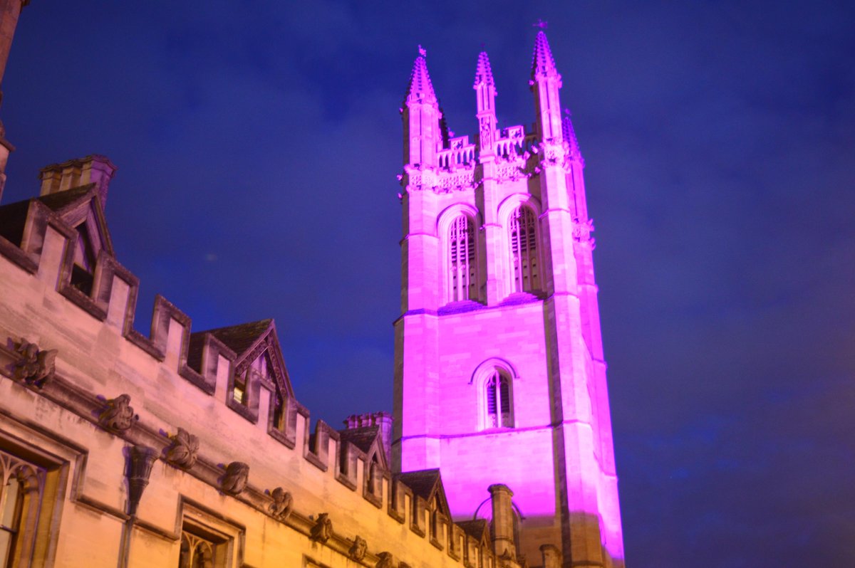 Magdalen Tower has been illuminated purple to #LightTheDarkness for #HolocaustMemorialDay.