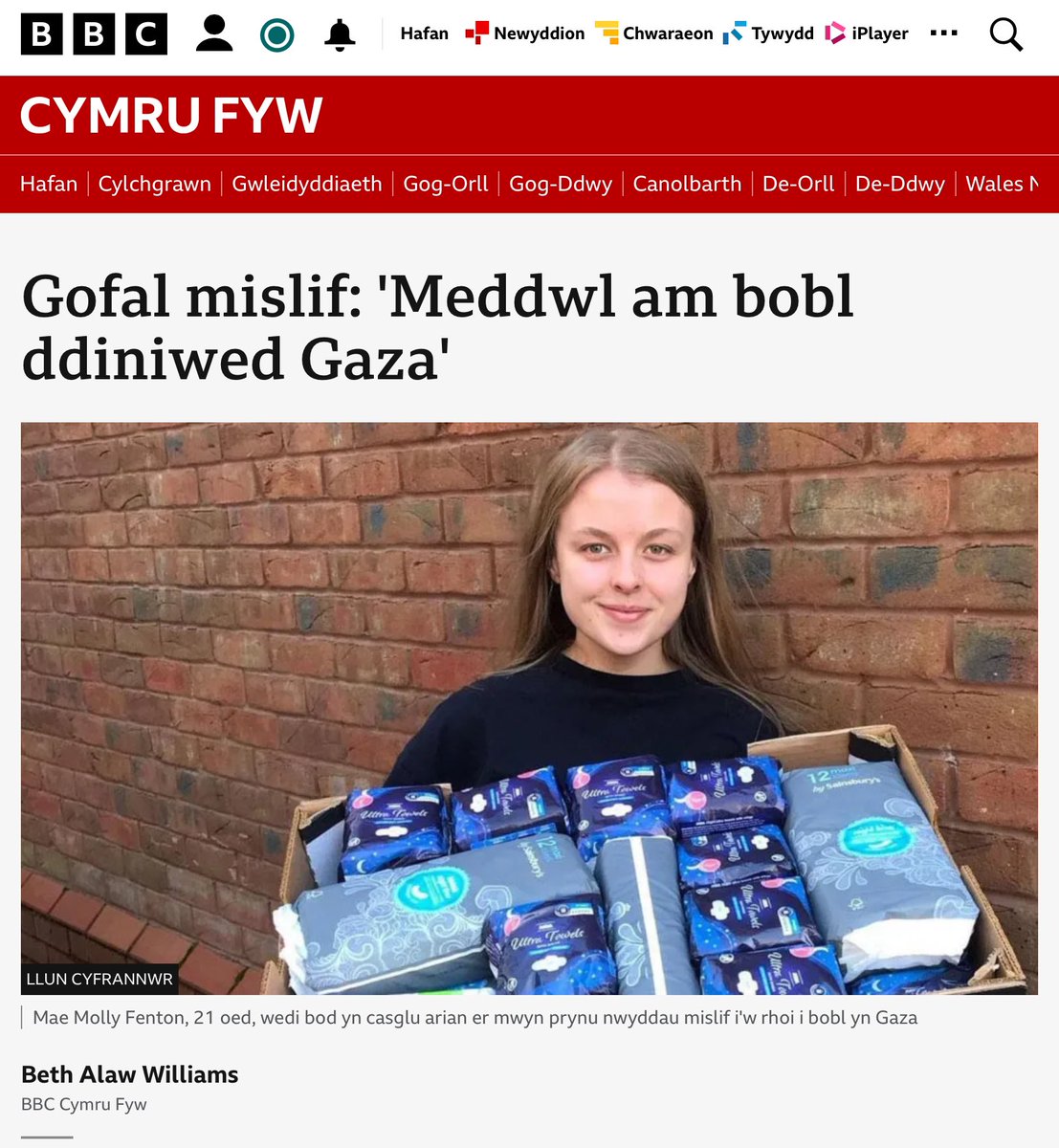 Thank you to everyone who donated to the Gaza appeal.

We've raised £3,500 that's been sent to Gazan Journalist Mustafa Musallam who will give period products directly to civilians.

They're now the equivalent of £10 for a pack of pads. 💔

Thanks <a href="/beth_alaw/">Beth Williams</a> for sharing.