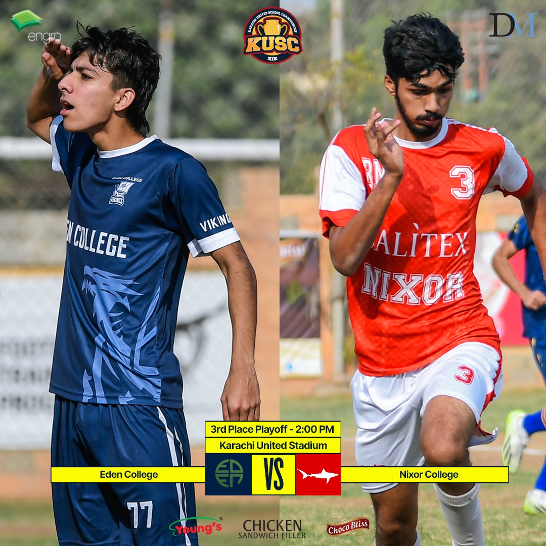 karachiunitedfc's tweet photo. 3rd Place Playoff - Senior Boys Category

Eden College 🆚 Nixor College
🗓️ 28th January
🕑 2:00 PM
📍 Karachi United Stadium

#KarachiUnitedSchoolChampionship #EngroCorp #LifeAtEngro #YoungsFood #DNSport #KUSC #KarachiIsUnited #KarachiUnited 🔴⚫⚽ https://t.co/Eb6k9EXBat