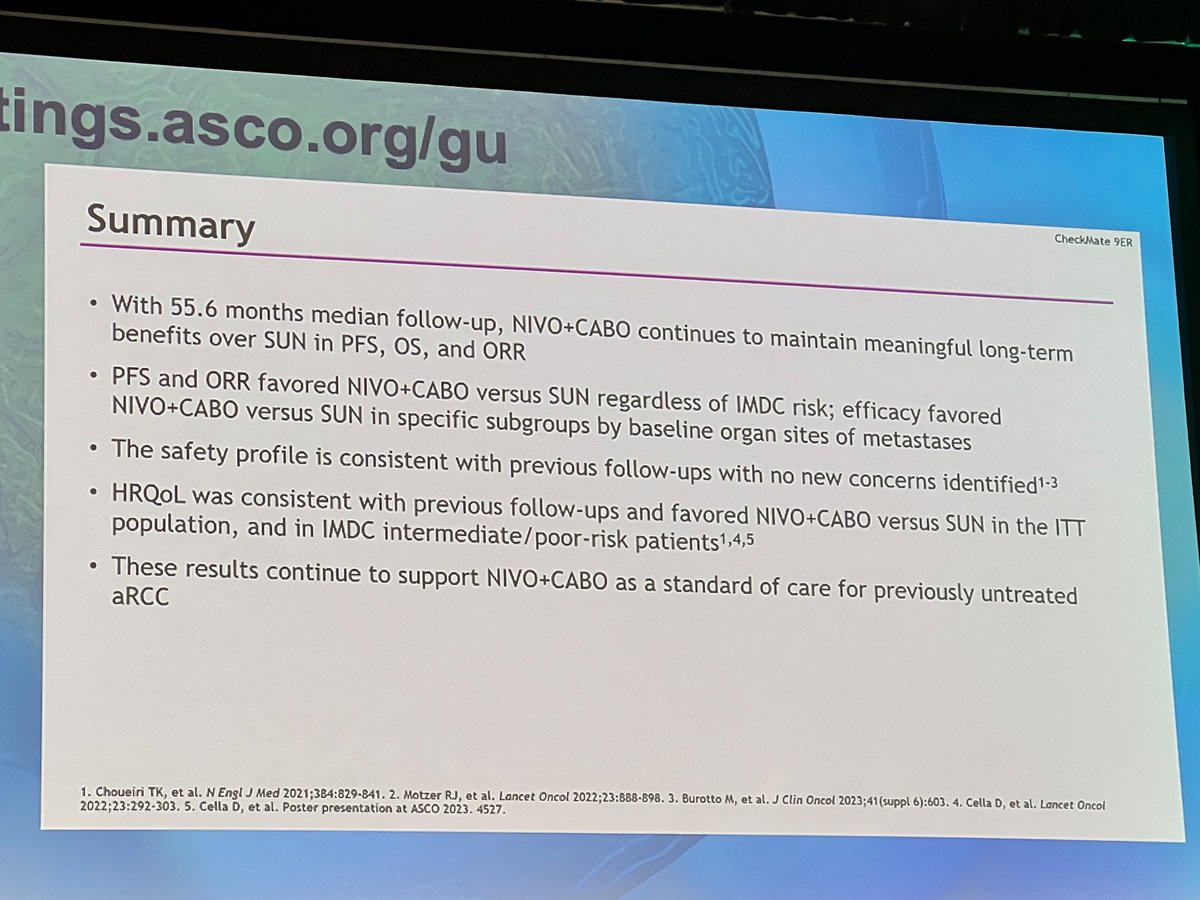 @ASCO #GU24 @BourlonMaite presenting the 55 month of Checkmate 9ER. Consistent safety and efficacy. @DrChoueiri @montypal @neerajaiims @MosheOrnsteinMD @TiansterZhang