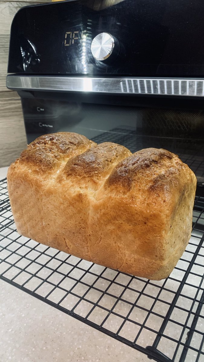JackiPrettyman's tweet image. My first loaf of a regular loaf of gluten free bread. It has a perfect rise on it which is a big deal for any gf flour. Having a difficult time waiting for it to cool so I can cut a piece &amp;amp; judge the texture &amp;amp; flavor.  #glutenfree #gfbread #gfjapanesemilkbread #bakinggf
