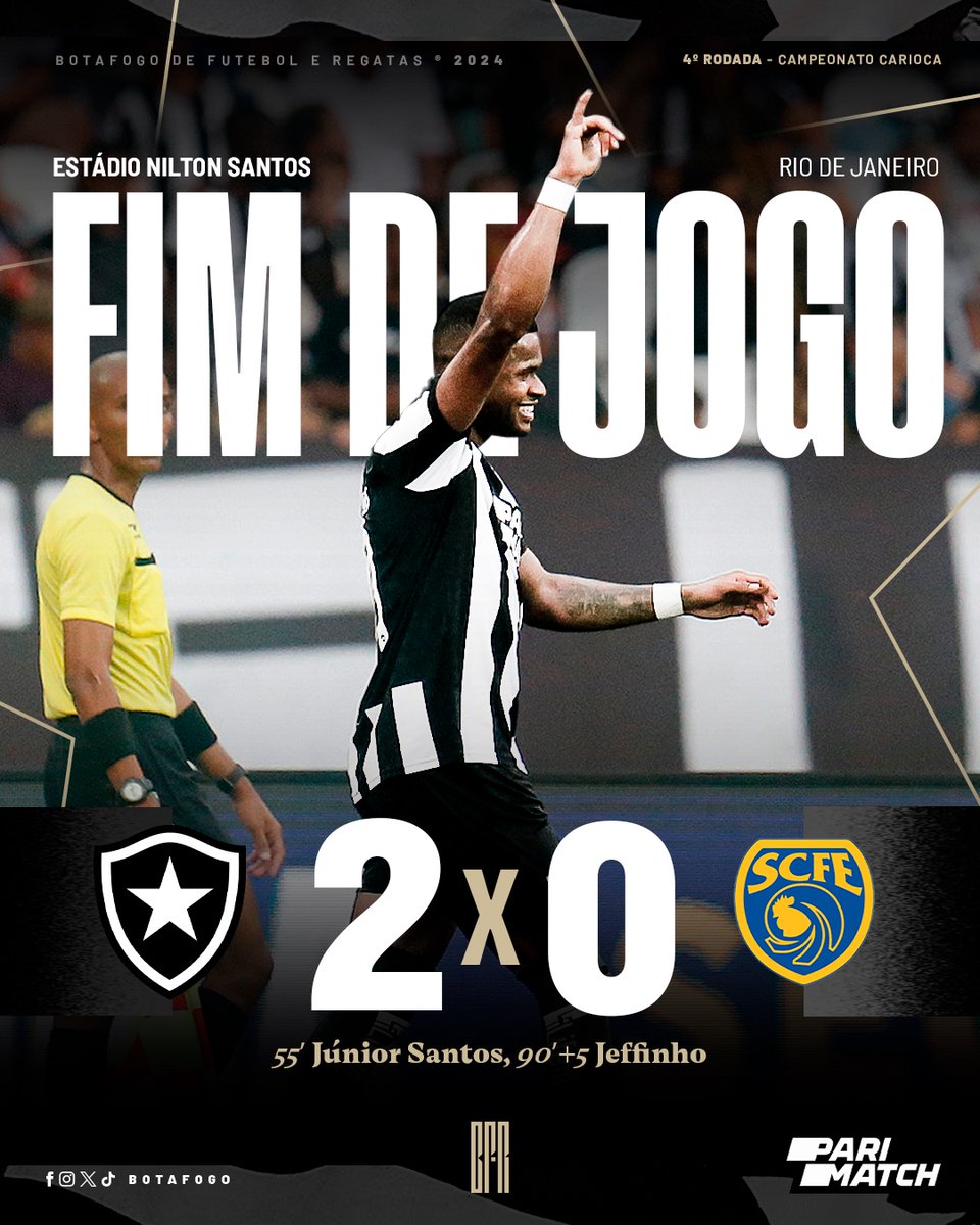 Botafogo's tweet photo. DEU FOGO!🔥⚽

Júnior Santos e Jeffinho marcam novamente e Botafogo vence o Sampaio Corrêa por 2 a 0. PRA CIMAAAAA, GLORIOSO! 🌟💪🏾 #VamosBOTAFOGO https://t.co/aeBREKupHp