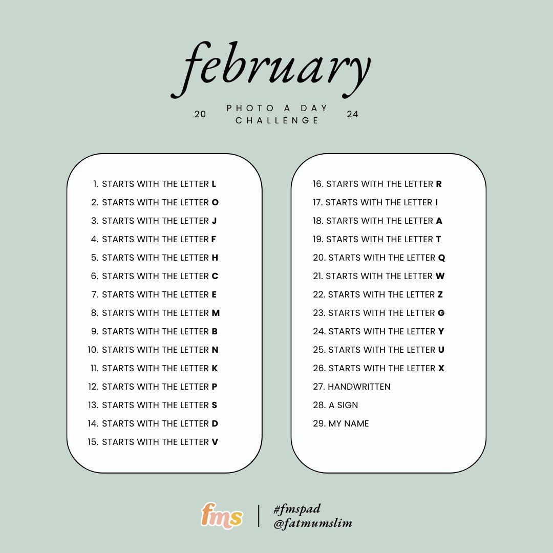 Doing this February 2024 Photo a day challenge from FatMumSlim might help us all get out of the house in February. 📸
fatmumslim.com.au/february-2024-…