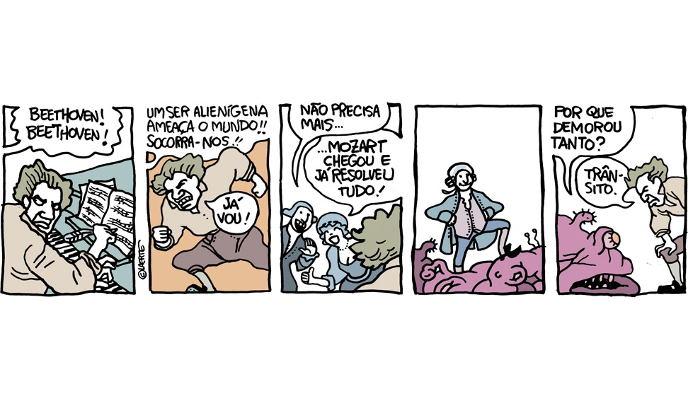 Tira de 27/01/2018, aniversário de Mozart: 