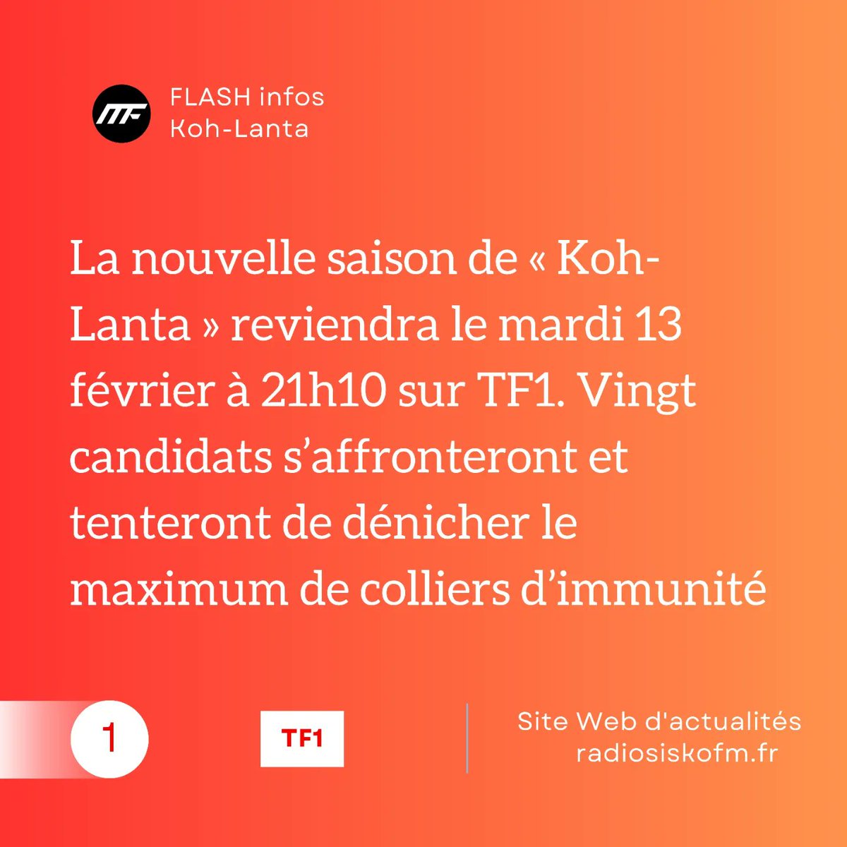 sahbymehalla's tweet photo. « Koh-Lanta, les chasseurs d’immunité » : Qui sont les candidats de cette nouvelle saison ?

La nouvelle saison de « Koh-Lanta » reviendra le mardi 13 février à 21h10 sur TF1. Vingt candidats s’affronteront et tenteront de dénicher le maximum de colliers d’immunité https://t.co/yrBAUH4qBG