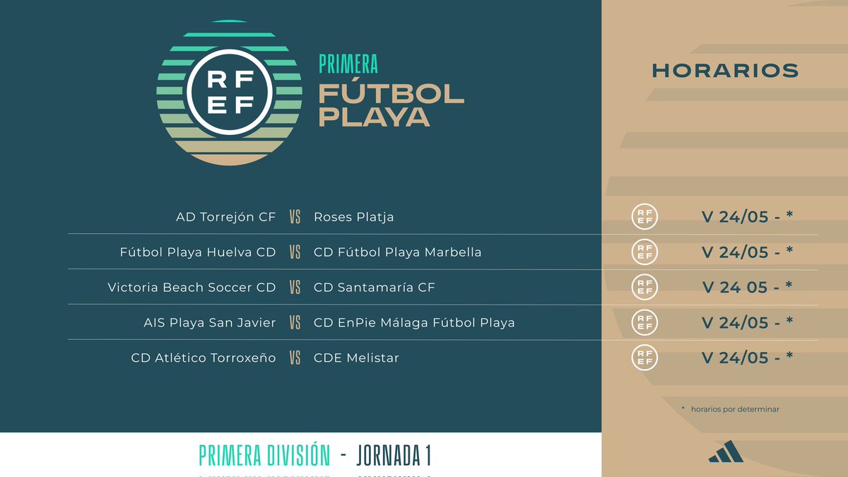 FutbolPlayaRFEF's tweet photo. ℹ️ Celebrado el sorteo de los Campeonatos de 𝟭ª y de 𝟮ª División de Fútbol Playa Femenino y Masculino 2023/24

🏟 Once sedes acogerán, del 24 de mayo al 7 de julio, las 4️⃣ categorías de los Campeonatos Nacionales de #FútbolPlaya ⚽️🏖 de la @rfef

🔗 https://t.co/pB828AUJ7m https://t.co/ZDtkjYVwcN