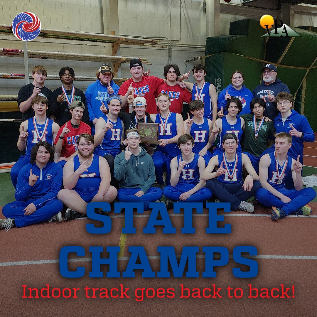 hcaneswirl's tweet photo. State Champs!  Hartford boys indoor track goes back to back with a dominant victory today at UVM! https://t.co/y2PjbERVfd
