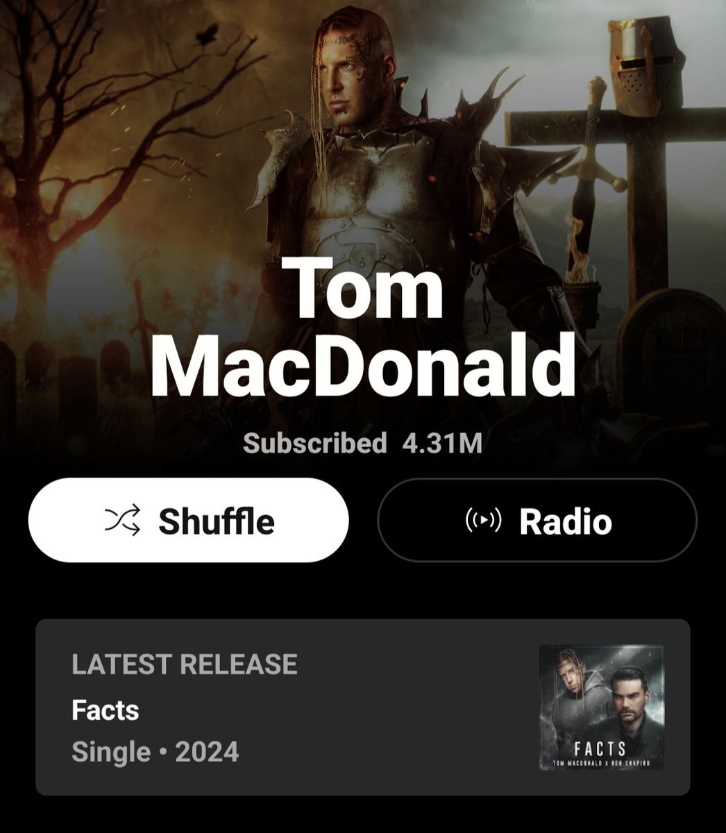 TecHonest2024's tweet image. Tom Macdonald
(@IAMTOMMACDONALD )
Is a Brilliant Artist!

music.youtube.com/channel/UC4dQt…