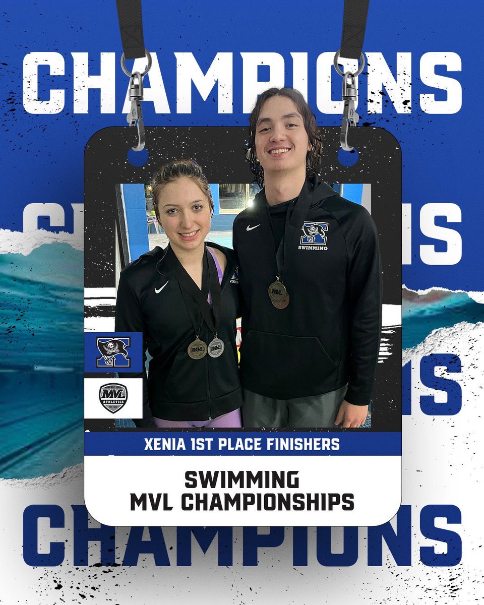 “CHAMPIONS” Congratulations to Maeley Huffman-Wynn and Cory Pham on their 1st place finishes at the MVL championships in the 100 fly and 100 back! Maeley breaks her own conference record in the 100 fly!!! @XeniaSwimming