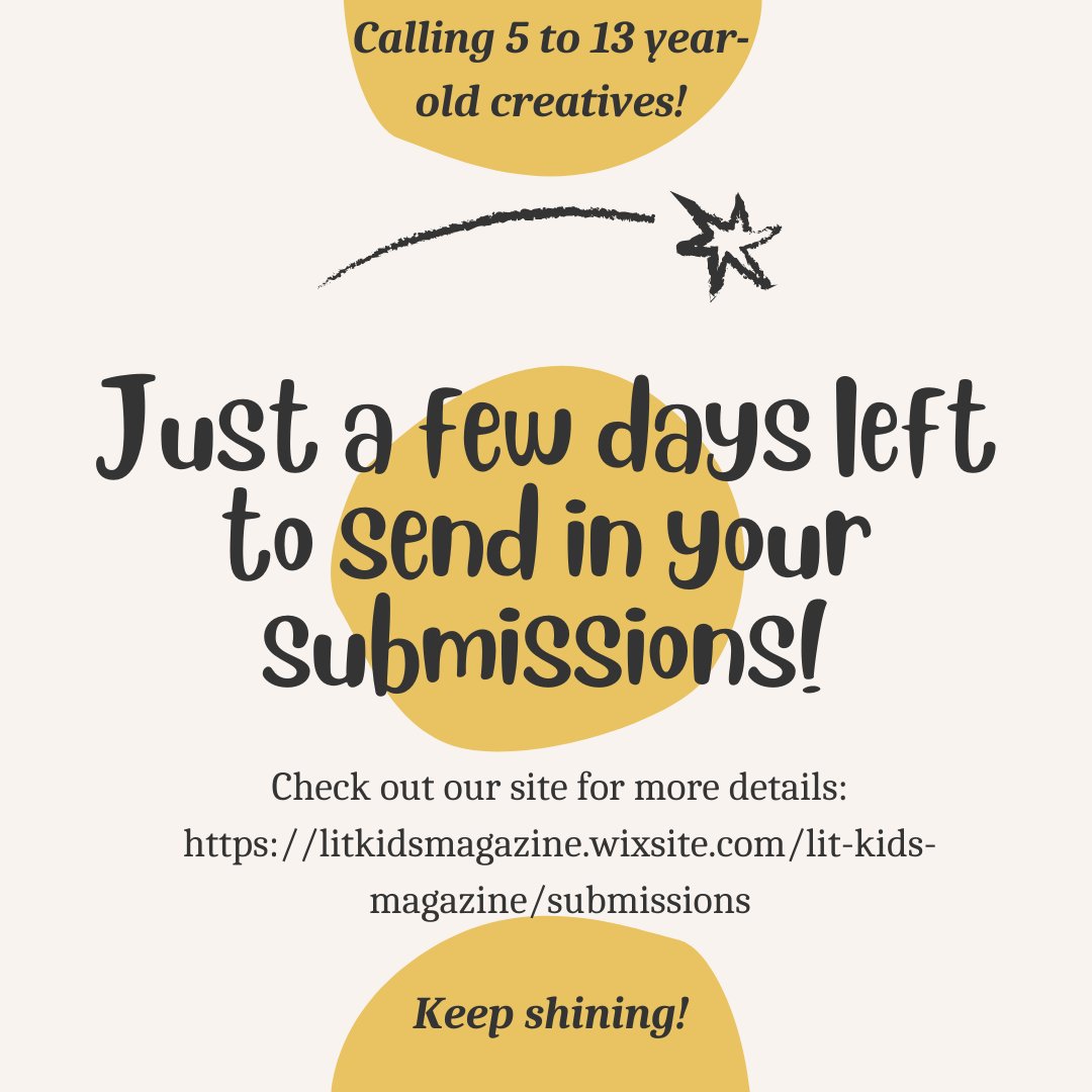 Only a few days left to send your writing, art, and photography! ✨
#WritingCommunity #writers #authors #emag #kidlit #submissionsopen #artists #photography