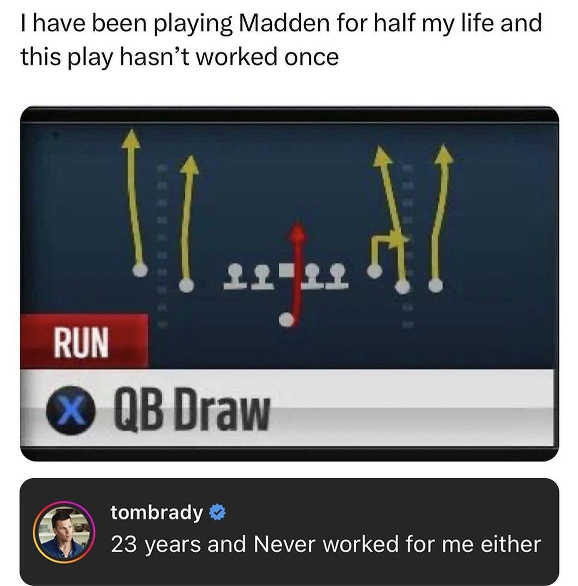 ChristopherSJr's tweet photo. This play was always a guaranteed new set of downs for me on Madden. The goat was just not runnin’ it right 😳 https://t.co/g5EiQUwdqG