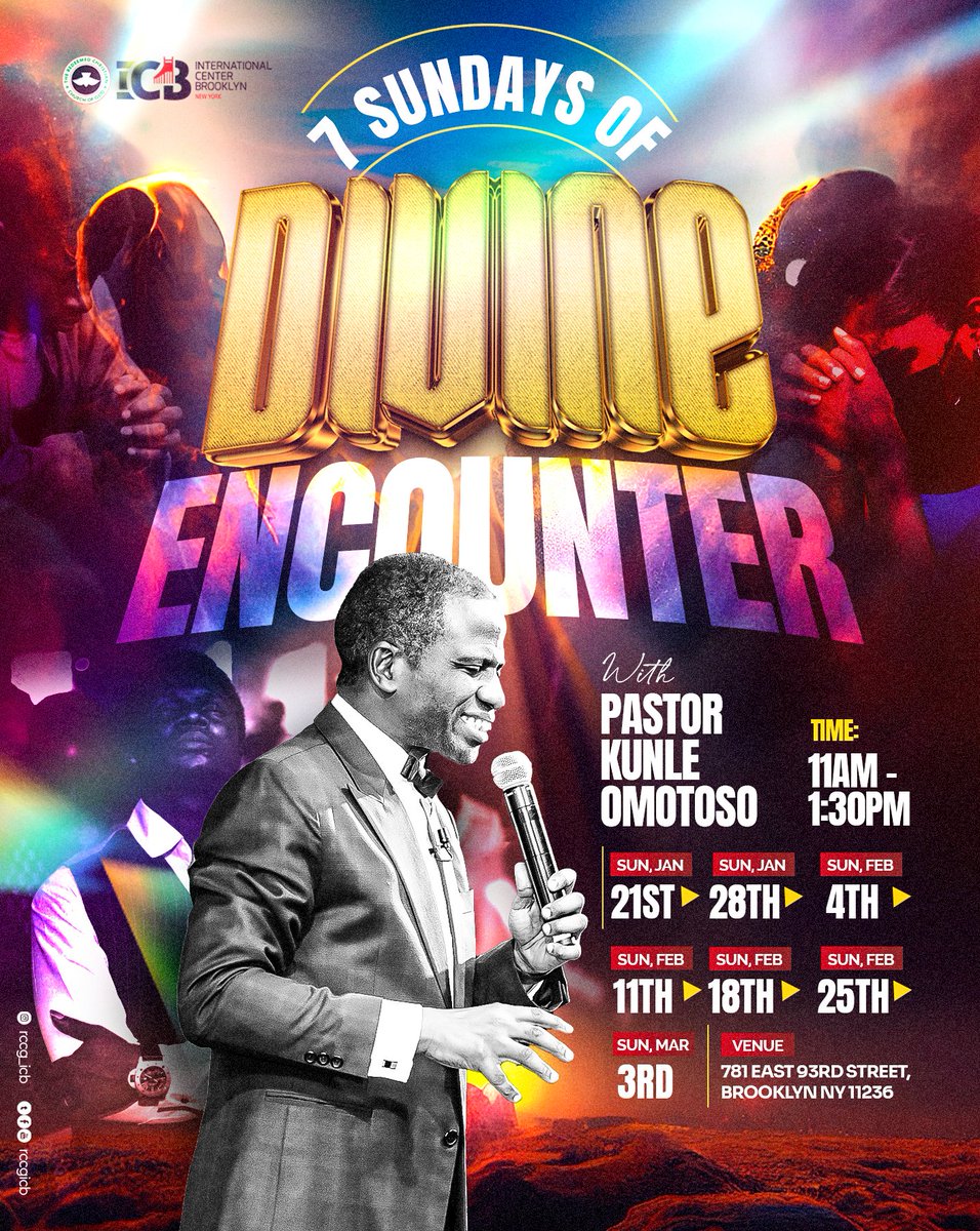 RccgIcb's tweet image. DIVINE ENCOUNTER, SUNDAY 2!

If you can't be on site, join on YouTube - RCCG ICB.

Testimonies will overflow 💃🕺💃🕺

#invite #serviceinvite #rccg #rccgicb #rccginternatonal #rccgbrooklyn #rccgglobal #rccgworldwide #rccgbrooklyn #church #encounter #divineencounter