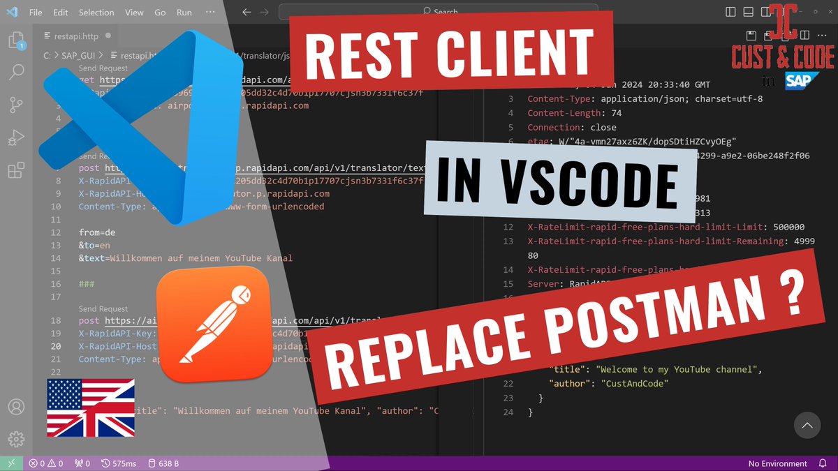 CustAndCode's tweet image. Use REST Client in VSCode - REST API Call - Postman replacement? [english] youtu.be/jsaJyO1zUyY?si… via @YouTube 

#vscode #restclient #restapi #postman #rest #api