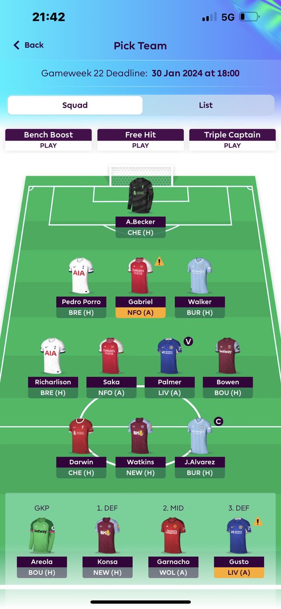spergikal's tweet photo. @FPL_PZ @ZhouFPL 1 free transfer 9.0m in the bank https://t.co/w7kpMo2Jpo