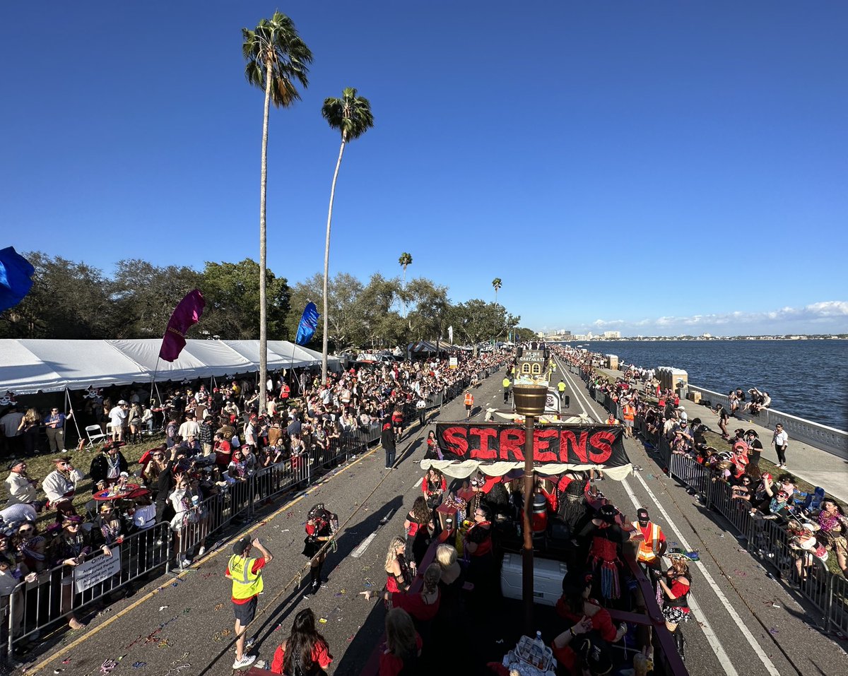 Atop the Krewe of Sirens float ⁦<a href="/GasparillaTampa/">Gasparilla Tampa</a>⁩ ⁦<a href="/BN9/">Spectrum Bay News 9</a>⁩